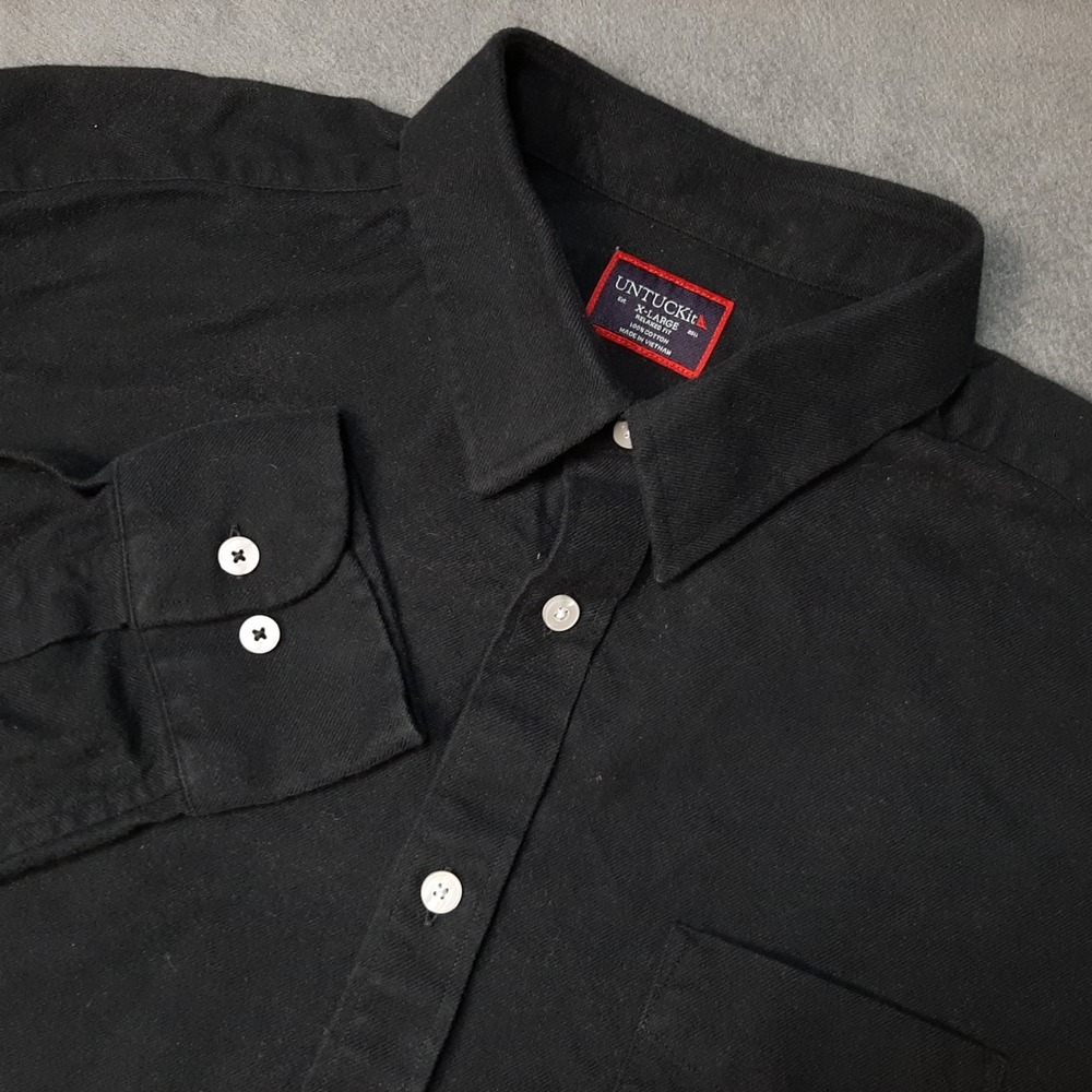 UNTUCKit Shirt Mens Extra Large Black Heavyweight Flannel Long Sleeve Collar